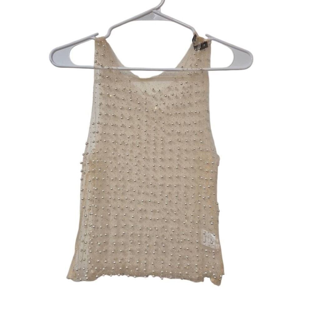 Emerson Lang Women's Ivory Nylon Beaded Tank Top EUC sz L